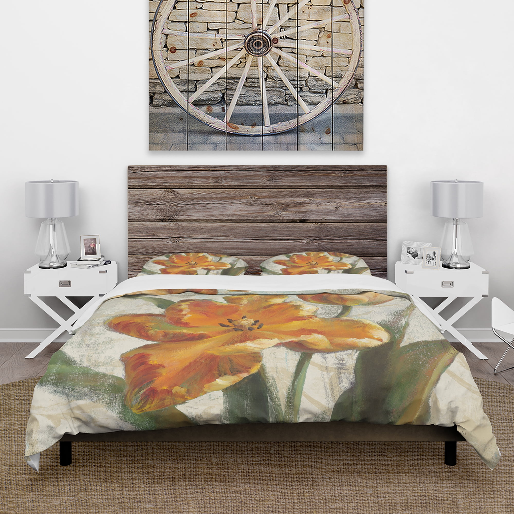 Designart 'Parrot Tulips I on Ivory' Cottage Duvet Cover Set