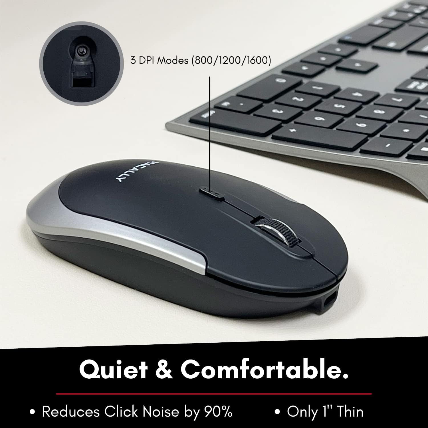 Macally Bluetooth Keyboard and Mouse | Mac Duo - Scissors Wireless Bluetooth Keyboard - 110 Key - Space Gray - Wireless Bluetooth Mouse - 1600 dpi - Space Gray - Compatible with Mac, PC