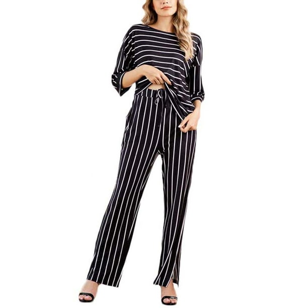 Plus Size 2PCS Women Winter Long Sleeve Pajama Sets Loose Sleepwear  Nightwear Casual Home Suit Ladies Casual Baggy Striped Loungewear Sets 