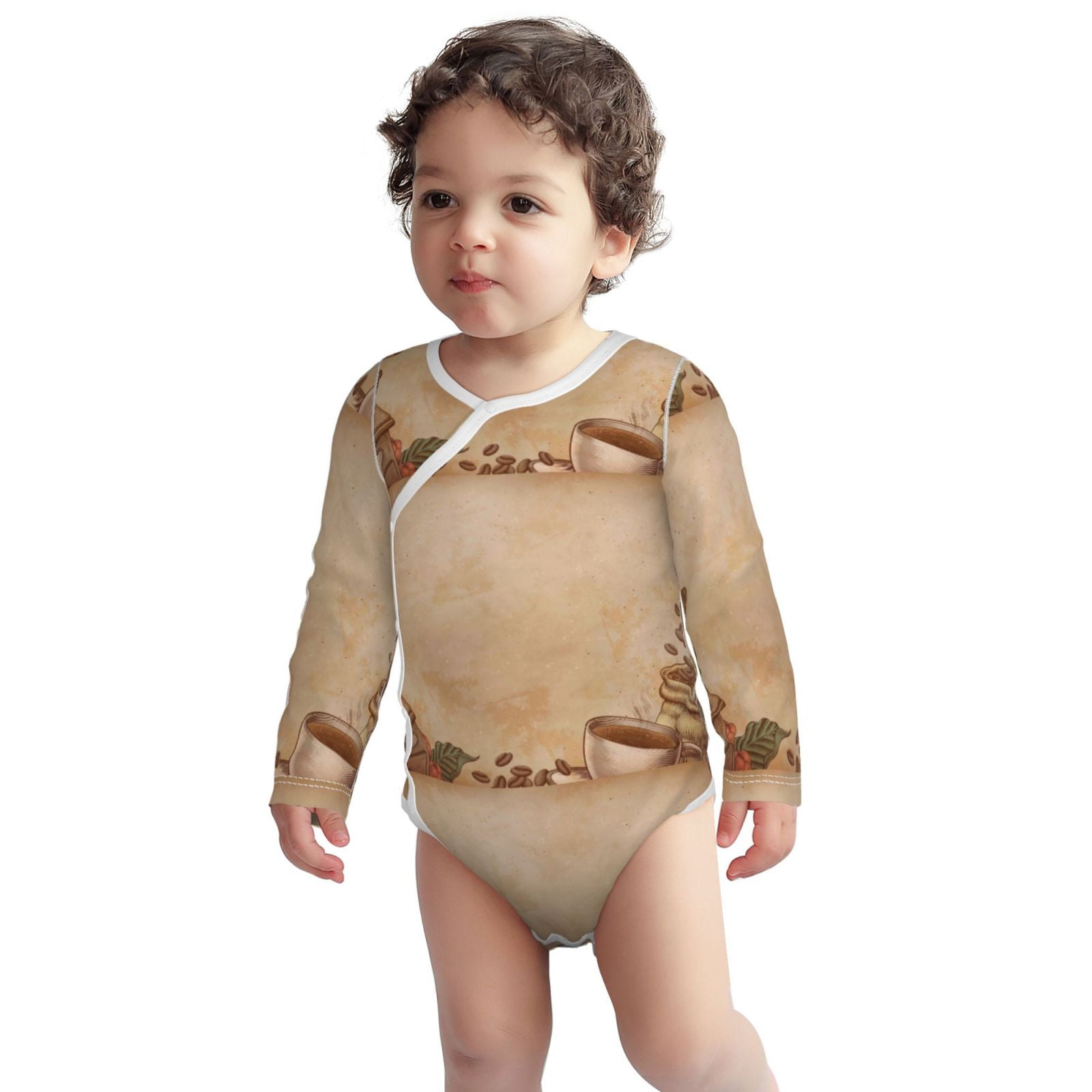 Xecao Engraved Coffee On Kraft Paper Print Baby unisex-baby Cotton Long-sleeve Bodysuits-18 Months
