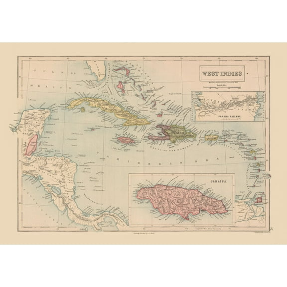 Historic Map - West Indies - Black 1867 - 32.59 x 23 - Vintage Wall Art