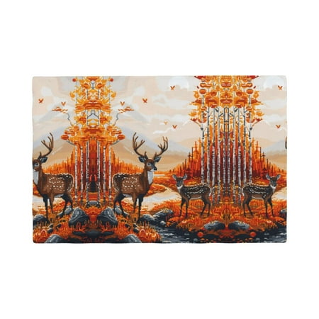 

Table Placemats Set of 4 - Deer in an Autumn Forest 12x18 In Faux Linen Double Heat Resistant Place Mats Cloth Indoor/Outdoor Placemats Washable Table Mats for Dining Kitchen Party