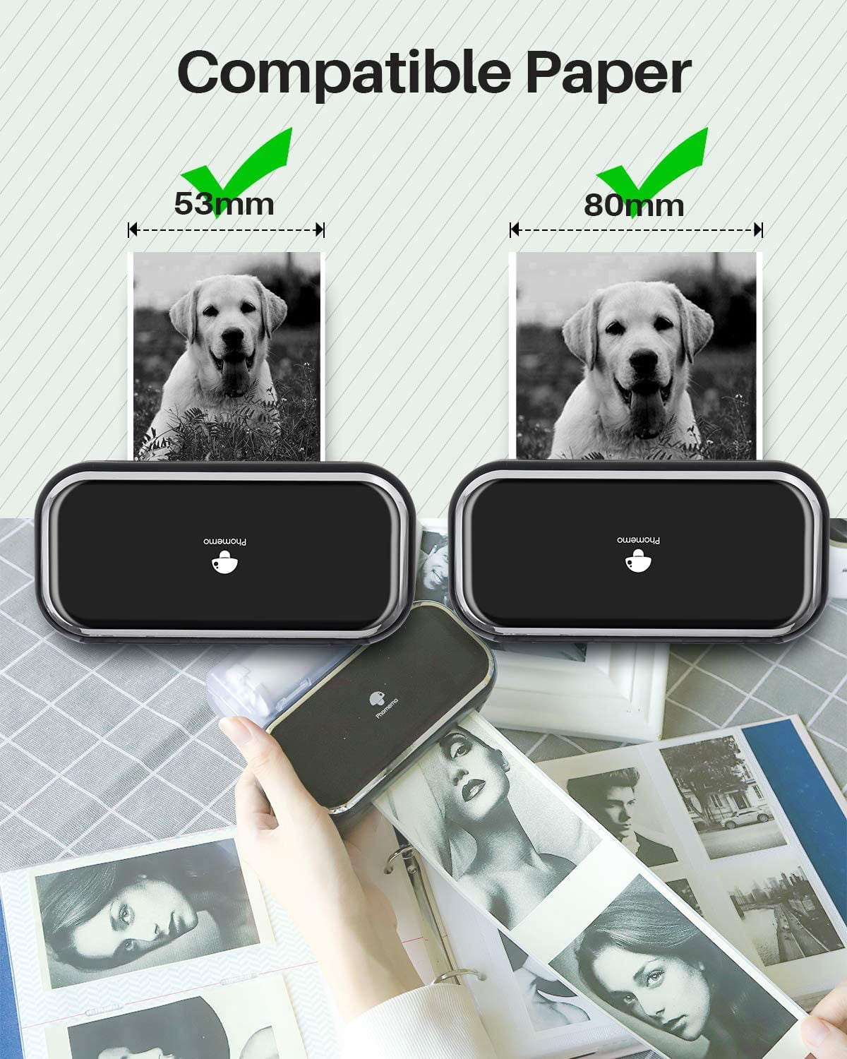 Phomemo M03 Portable Bluetooth Thermal Note Printer - Compatible With 53mm(2inch)/80mm(3inch) Paper Perfect for Notes, Photos, Lists, and More - Gift for Christmas in Stylish（Black）