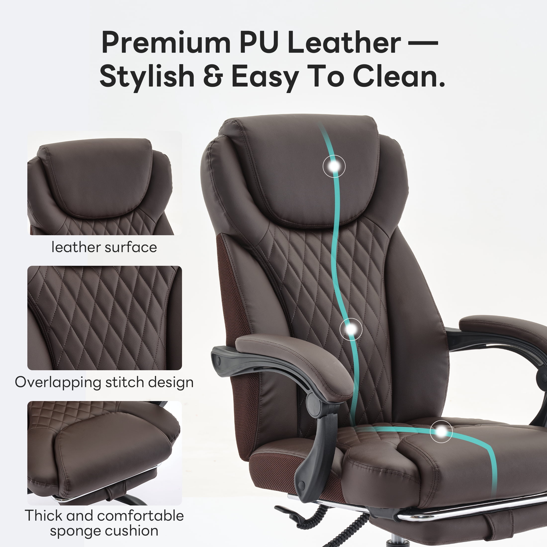 TMV Office Chair,Ergonomic Big and Tall Office Chair with Foot Rest,Executive Chair for Home Desk, Reclining High Back Leather Chairs with Lumbar Support,Brown