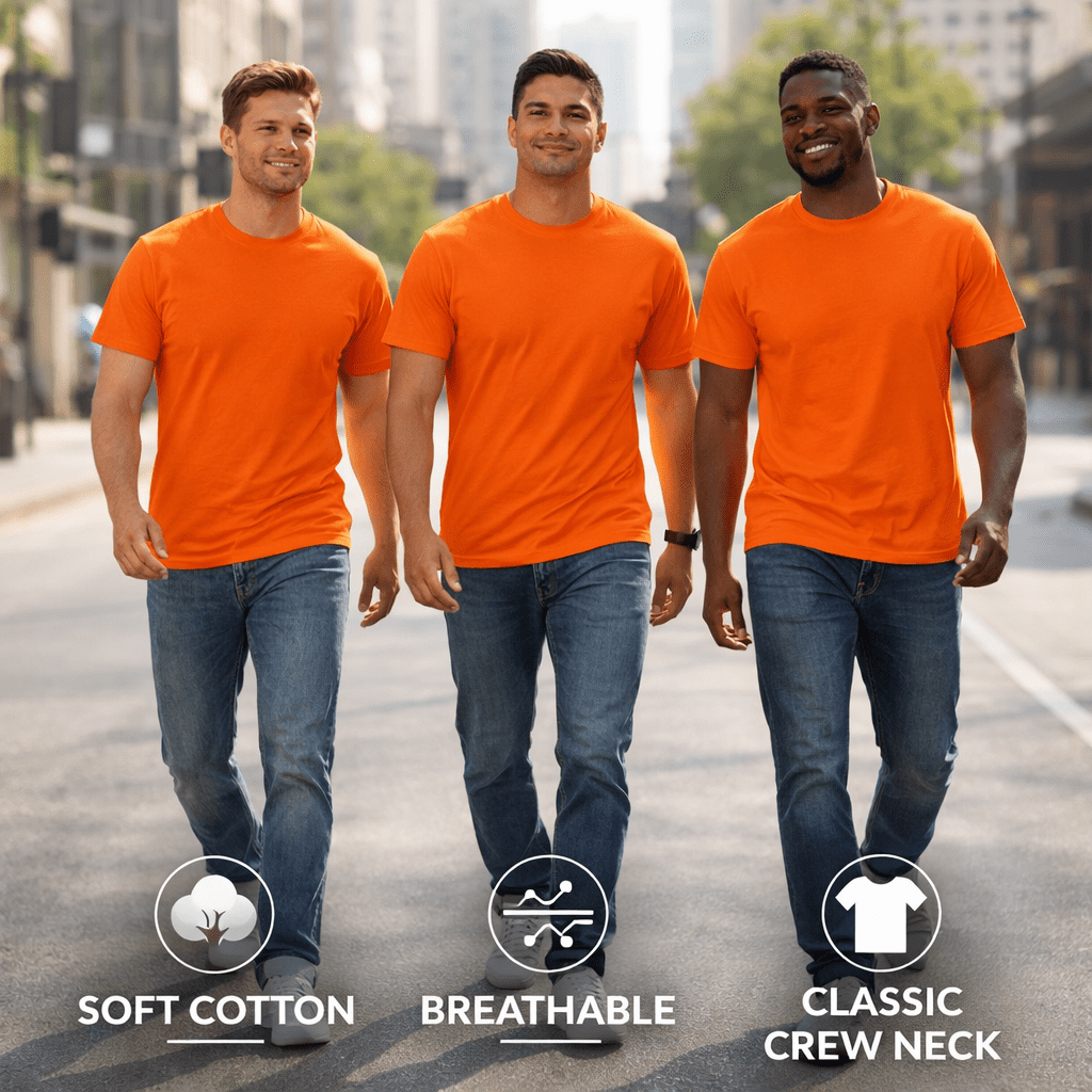 SOCKS'NBULK Mens Cotton Crew Neck Short Sleeve T-Shirts Mix Colors Bulk Pack (24 Pack Orange Solid, 3X-Large, 3X_l)