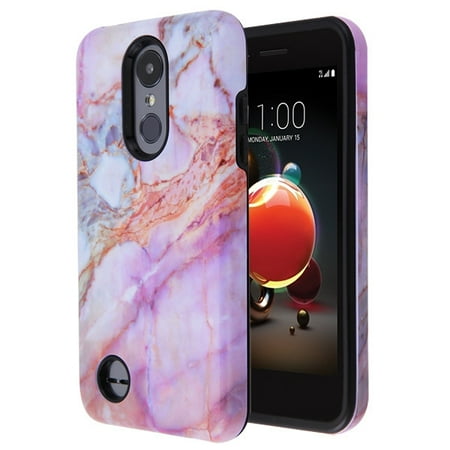 LG Phone Case Slim Hybrid Shockproof Impact Rubber Dual Layer Rugged Protective Hard PC Bumper & Soft TPU Back Cover Purple Marble Case for LG Aristo 2 /Zone 4 /Fortune 2 /Risio 3 /K8 /K8 Plus (2018)