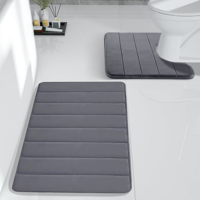 ZZkhGO Foam Bath Mat Set, Soft Comfortable Bathroom Rugs, Water Absorption Non-Slip Thick Machine Washable Toilet Mats for Home
