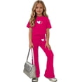 thumbnail image 7 of Zpanxa Girl Outfits Sets Girls Bow Graphic Tee and Flare Pants Set 2 Piece Casual Summer Outfit, 7 of 7