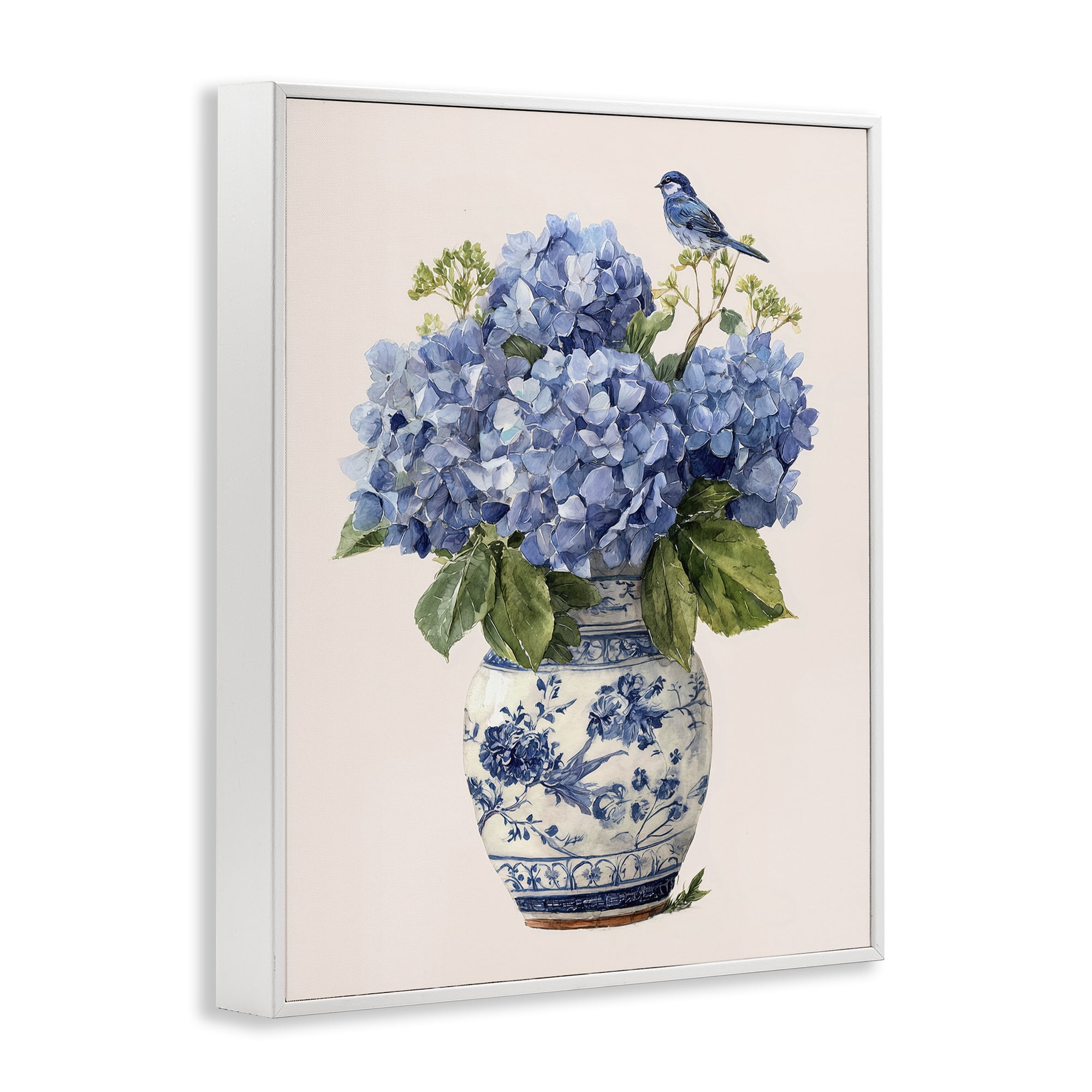 Stupell Industries Songbird Perched on Hydrangeas White Framed Giclee Art, design by Imagine It Images