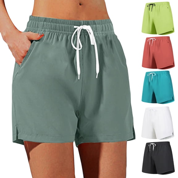Axiiglly Workout Shorts Women Drawstring Elastic Wasist Running Shorts with Pockets Plus Size Summer Hiking Shorts S-4XL