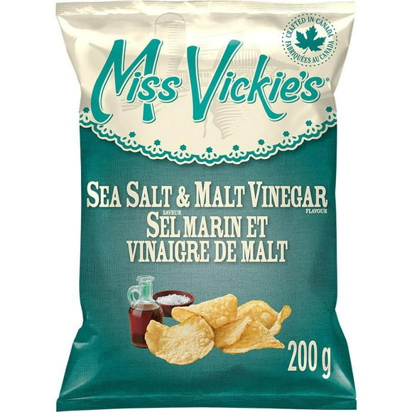 Miss Vickie's Sea Salt & Malt Vinegar flavour kettle cooked potato chips, 200GM