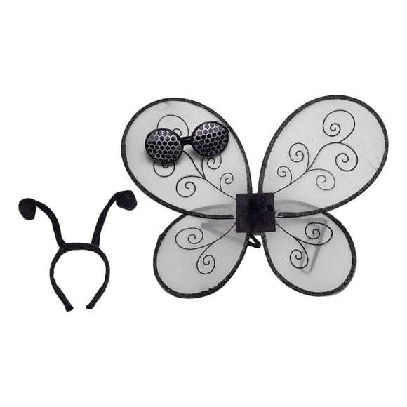 Diadema y gafas con antena de abeja y alas de abeja, novedad para juego de rol, cosplay de Halloween Gris