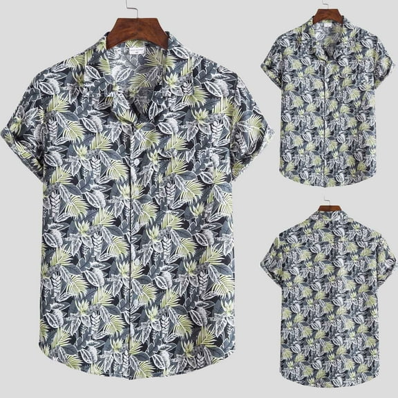 ALLLIST Short Sleeve Mens Shirts Collared with Pockets Big And Tall Button Down Shirts Hawaiian Casual Gray Men's Clothing