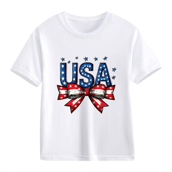 Odeerbi Toddler Kids Boys Girls 4th of July T-Shirt Short Sleeve Independence Day Graphic Tee