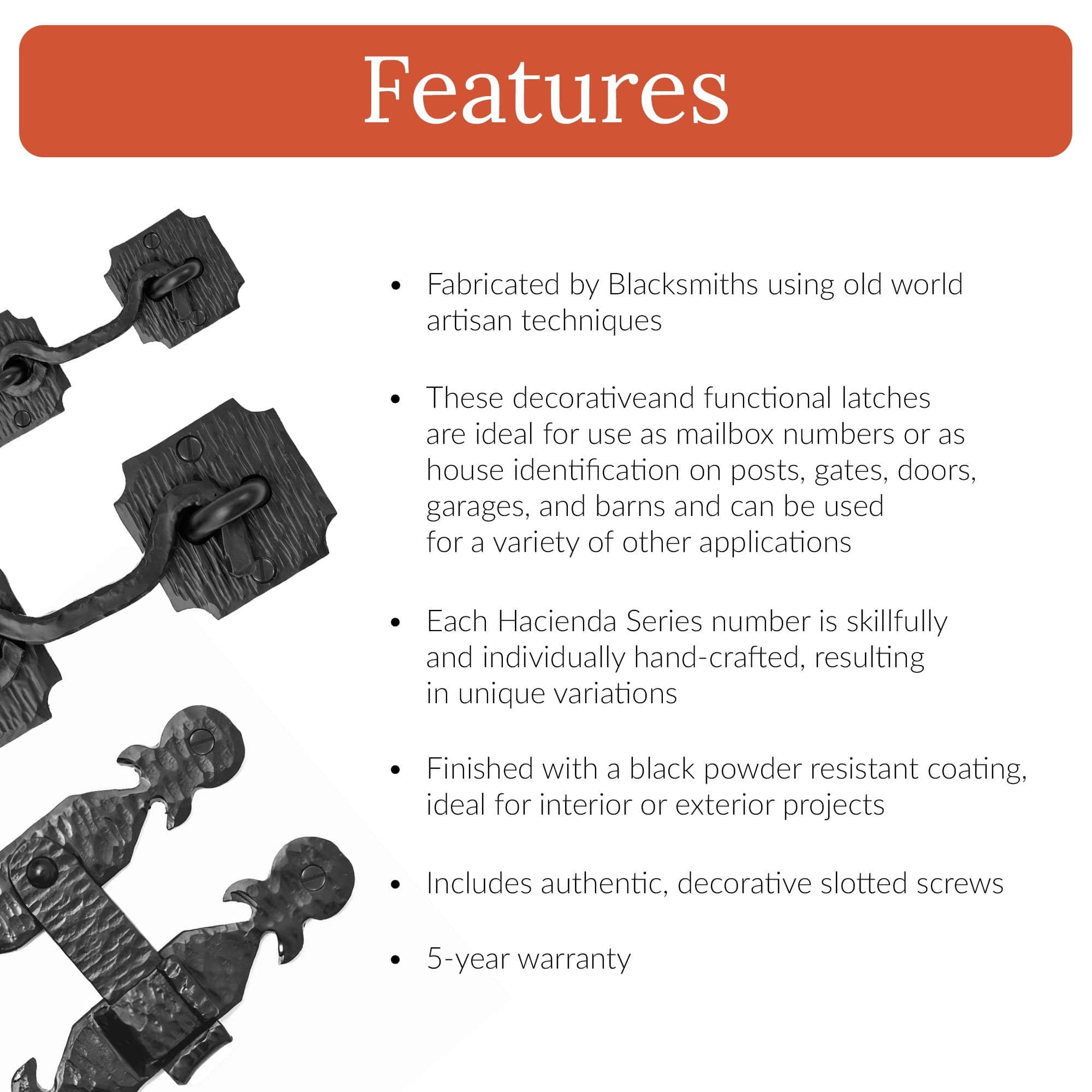 5.25 inch Decorative Bar Flip Latch- Black - Small Latch - Gate Hardware Wrought Iron Decorative Hardware Hook Latch Attic Door Latch - The Hacienda Series by Borderland Rustic Hardware