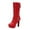 #092-Red, variant on Women's High Heel Mid-Calf Boots - Fashion Casual Versatile Edgy Buckle Thick Sole Boots for Autumn Winter, Comfortable Chunky Heel and Eye-Catching Design