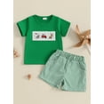 thumbnail image 4 of Toddler Baby Boy Summer Outfits 6 12 18 24 Months 2T 3T 4T Animal Embroidery Round Neck Short Sleeve Tops with Stripe Shorts Clothes Set, 4 of 9