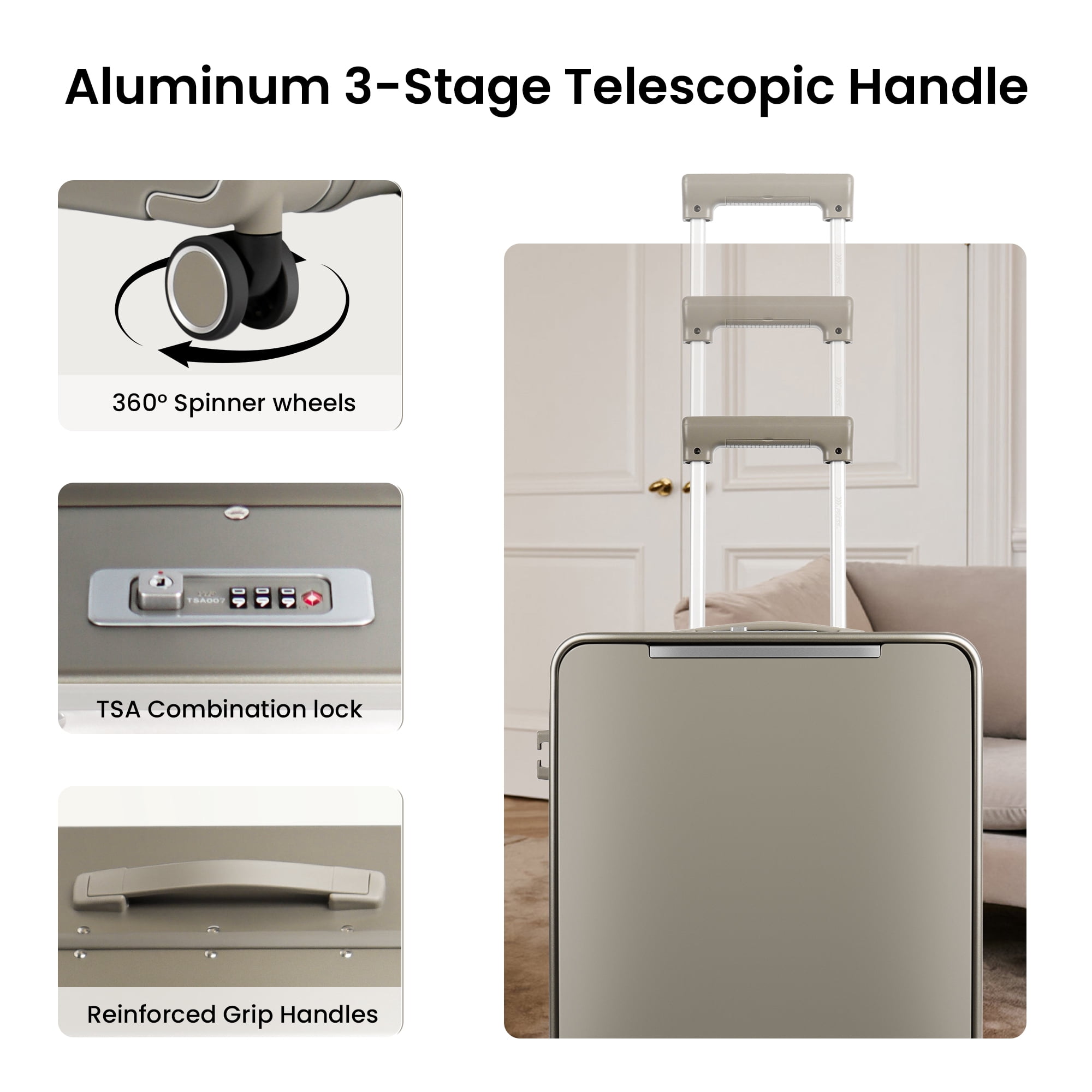 New York Xpress 20" Zipperless Carry-on Luggage, Hardside Aluminum Frame Suitcase with Spinner Wheels, TSA Approved, Silver - LA266