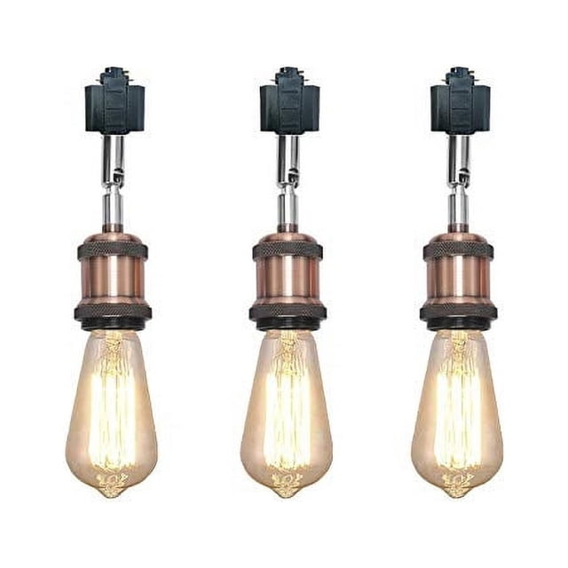 FSLiving Lot de 3 Style Rétro Vintage Angle Titre Réglable Tête de Rail Type H Éclairage Rouge Bronze Douille E26 Luminaire de Rail pour Galerie Loft Allée Salon Cuisine Ampoule et Rail Non Inclus