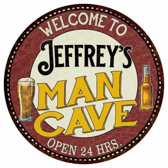 Jeffrey's Man Cave 14" Round Metal Sign Kitchen Bar Wall Decor 100140035413