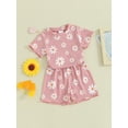 thumbnail image 3 of JYYYBF Toddler Girl Summer Outfit Floral Print Crew Neck Short Sleeve T-Shirts Tops and Shorts 2Pcs Clothes Set, 3 of 7
