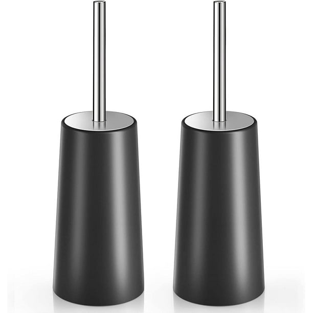 Juego de 2 Escobillas de Inodoro con Soporte y Mango Largo de Acero Inoxidable 304, Cepillo de Limpieza de Inodoro para Baño, Ergonómico, Elegante y Duradero (Negro)