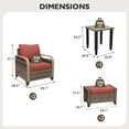 thumbnail image 5 of EAGLE PEAK 5 Piece Wicker Outdoor Patio Furniture Set, Patio Set with 2 Patio Chairs, Side Table, and 2 Ottomans, Brown/Red, 5 of 8