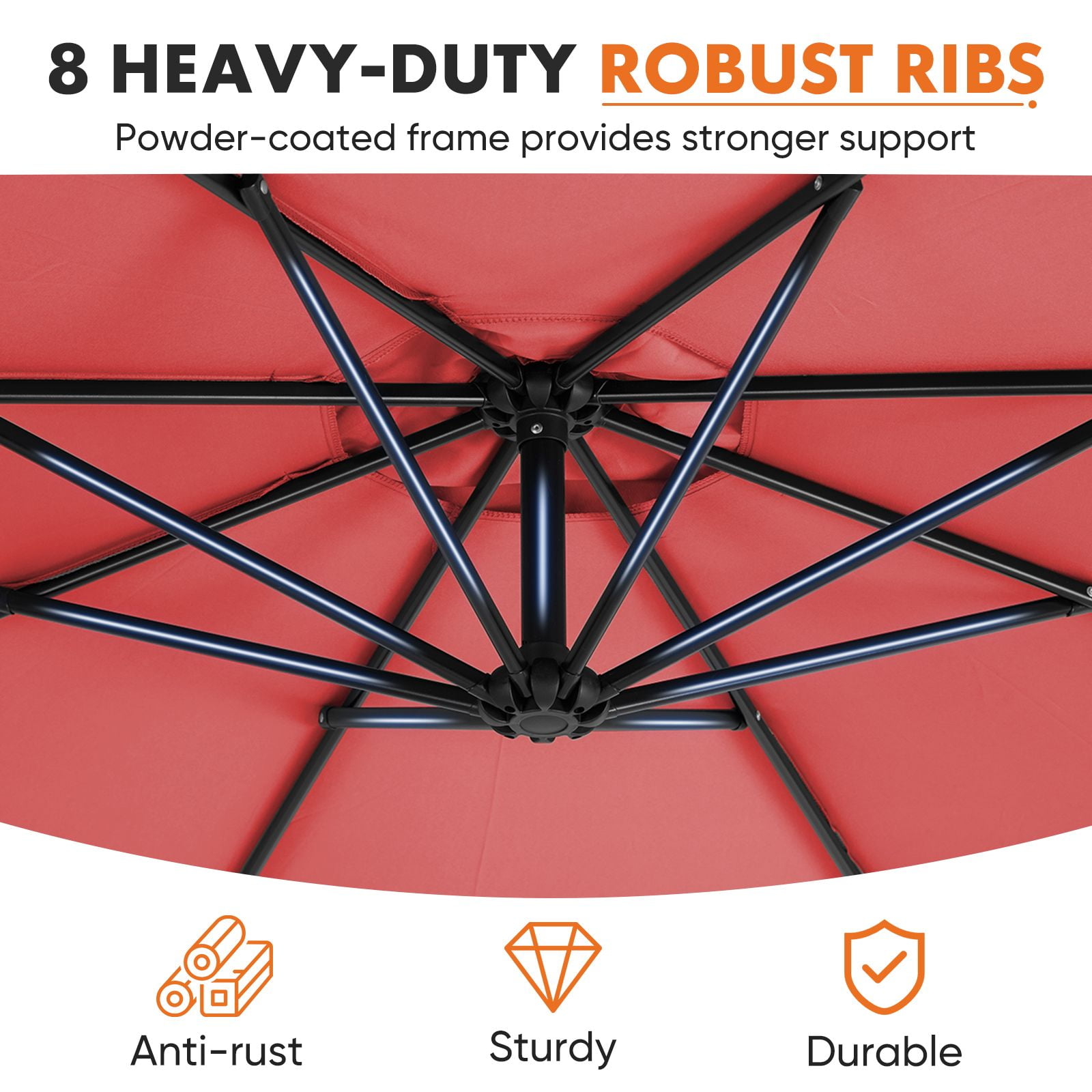 10FT Patio Umbrellas, 8 Ribs, UV Protection for Pool Garden Backyard Market, Red