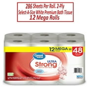 Great Value Ultra Strong Toilet Paper, (12 Mega Rolls) 2-Ply 286 Sheeets Per Rol