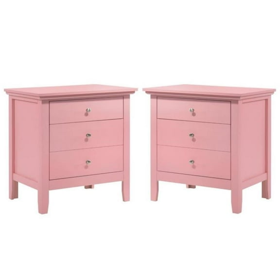 Home Square 2 Piece Solid Wood Nightstand Set with 3 Drawer in Pink