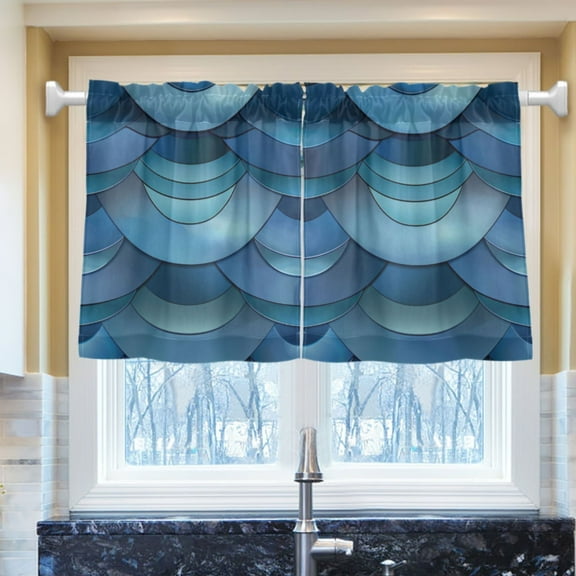 Ryvnso Abstract Fish Scales Half Curtains Sets Tier 2 Panels Short Curtain Rod Pocket 27"W x 24"L