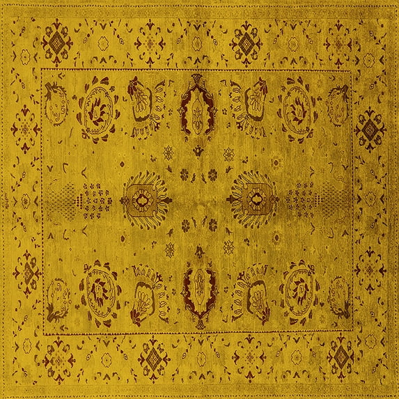 Ahgly Company Indoor Square Oriental Yellow Industrial Area Rugs, 8' Square