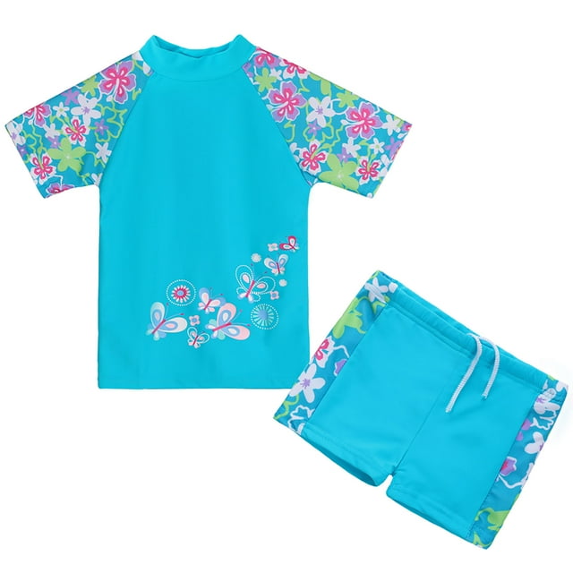 BAOHULU Girls Swimsuit Two Piece UPF 50+ Blue Rash Guard Shirts 312