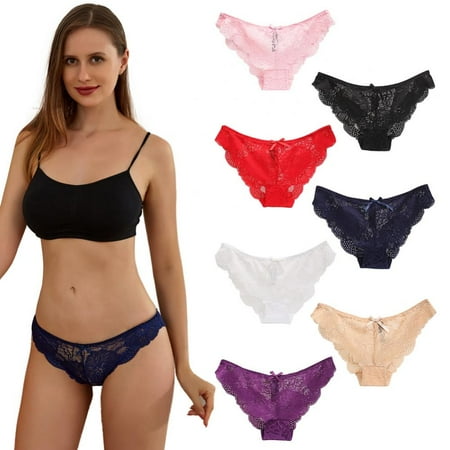 7-Pack Women Low-rise Seamless Lace Panties Bow Bikini Panty Breathable Soft Stretch Underpants
