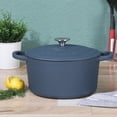thumbnail image 2 of Olla holandesa redonda de hierro fundido esmaltado europeo de 5 cuartos de galón Crock Pot Artisan con tapa - Azul marino mate, 2 of 5