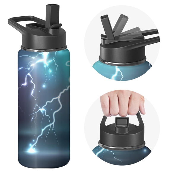Thunder Insulated Stainless Steel Water Bottle with Straw & Cleaning Brush – 18 Oz | Leakproof, BPA-Free, 304 Stainless Steel, Wide Mouth, Travel Mug for Car, Gym, Office
