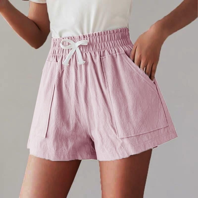 high waisted material shorts