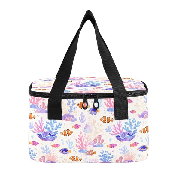 6L Insulated Lunch Bag Square Handheld Cooler Tote Cute Ocean Fish and Corals Reusable Thermal Bag with Polyester & Aluminum Lining for Work Picnic Travel