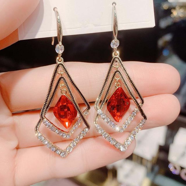 Pendientes geométricos de doble diamante Pendientes de temperamento Pendientes de personalidad femenina Largos Wmkox8yi sjalhkljlk4774