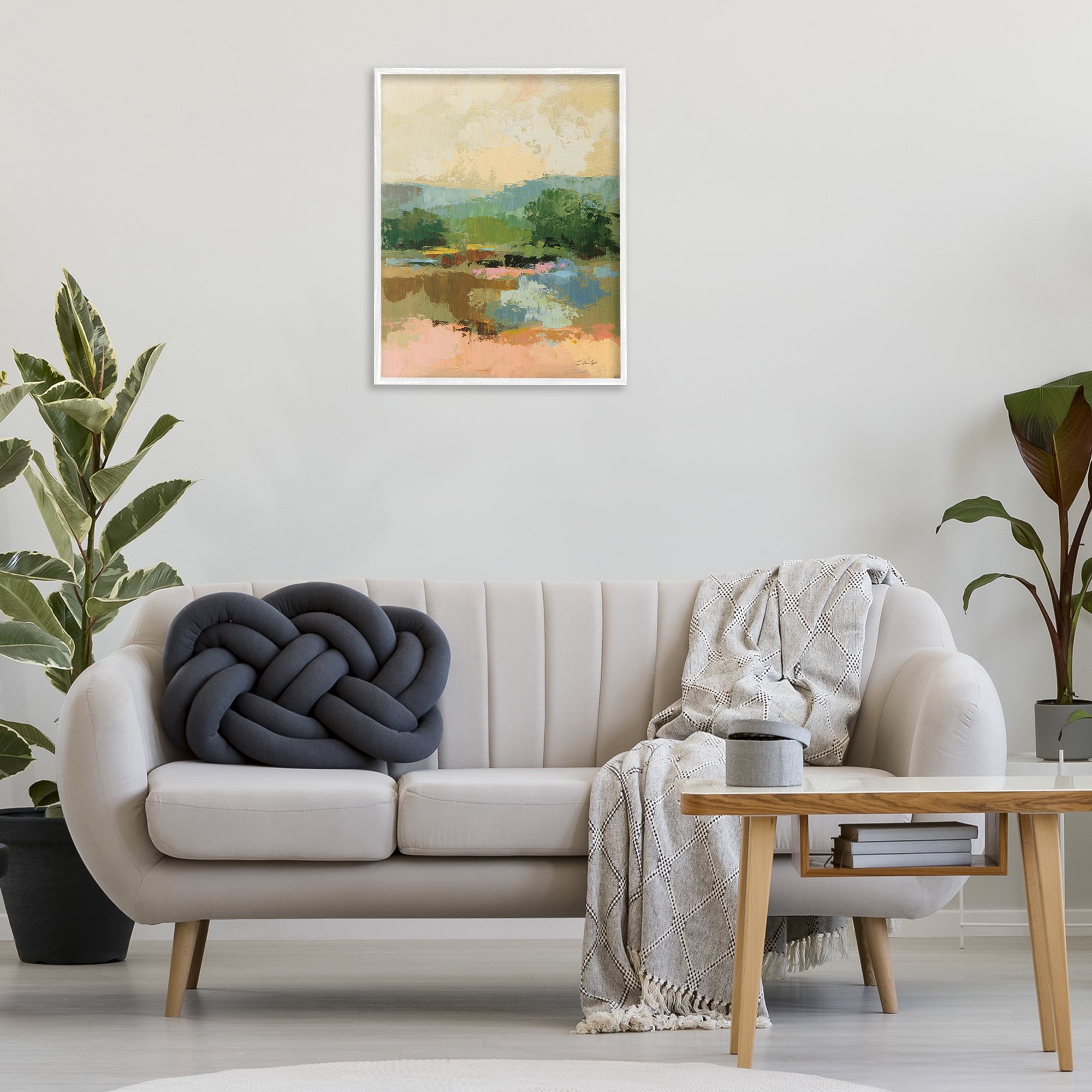 Stupell Industries Across The River View Landscape Painting White Framed Art Print Wall Art, 24 x 30