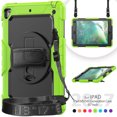 thumbnail image 2 of Case for iPad 6th / 5th Gen (2018 2017) / iPad Air 2 / iPad Pro 9.7 inch with Screen Protector, 360 Degree Rotating Kickstand Hand Strap Shockproof Cover with Shoulder Strap, Lime, 2 of 7
