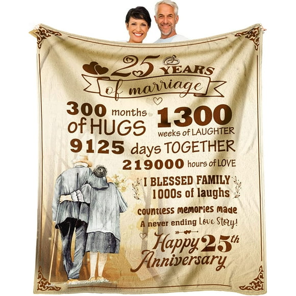 LHSHID 25th Silver Anniversary Romantic Gifts for Husband or Wife Mothers Day 25th Wedding Anniversary Unique Gifts for Couple Best 25 Year Anniversary Throw Blanket Gift for Him 60x80in