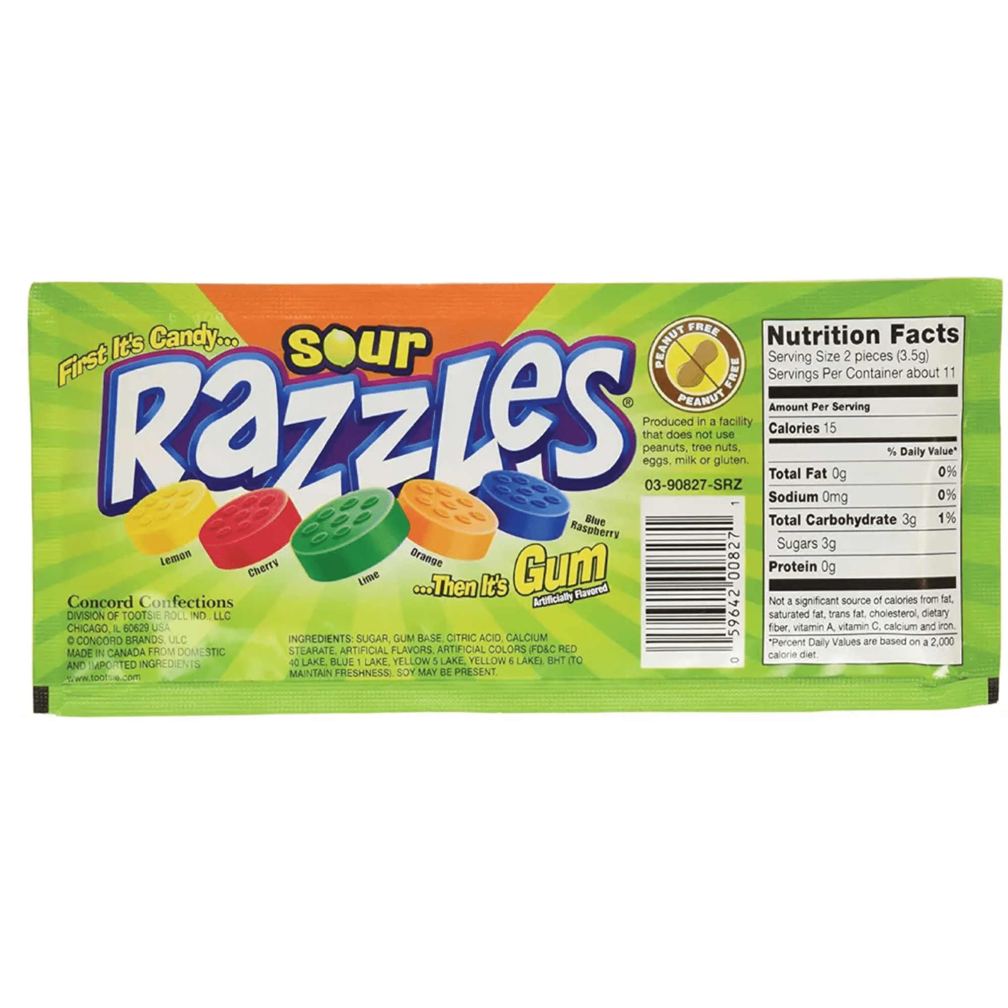 Razzles SOUR Flavor Candy Gum 1.4 Ounce (Pack of 24)