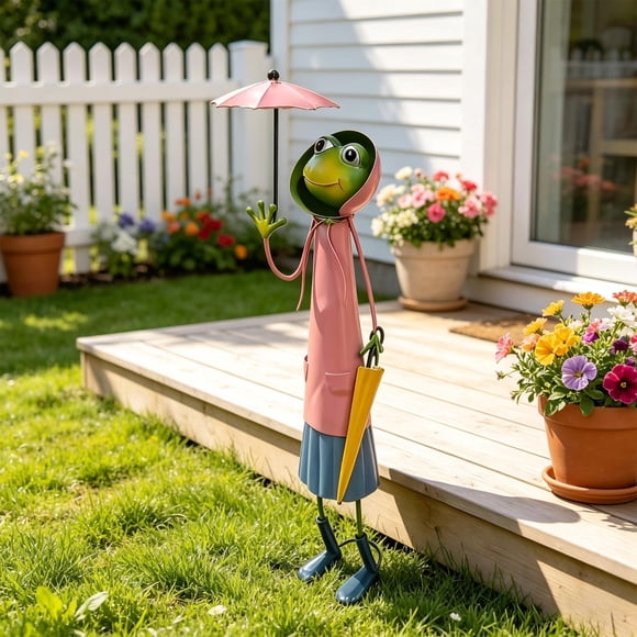 ZZkhGO Charmante Figurine de Grenouilles en Fer Forgé, Déco de Jardin Artisanale avec Effet Rouille Vintage, Oeuvre d'Art Animale en Métal Multicolore pour Cour et Patio Extérieurs