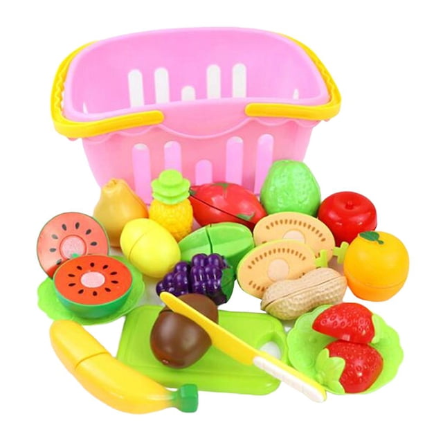 Juguetes de Cocina Sunnimix para Cortar Verduras y Frutas Juego de Simulación con Cesta Rosado