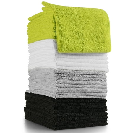 32 Cloths - OxGord Microfiber Cleaning Cloth 32pc Pack Bulk - Duster Rag Sponge for Car Wash Auto Care Thick Large for Glasses Kitchen Dish