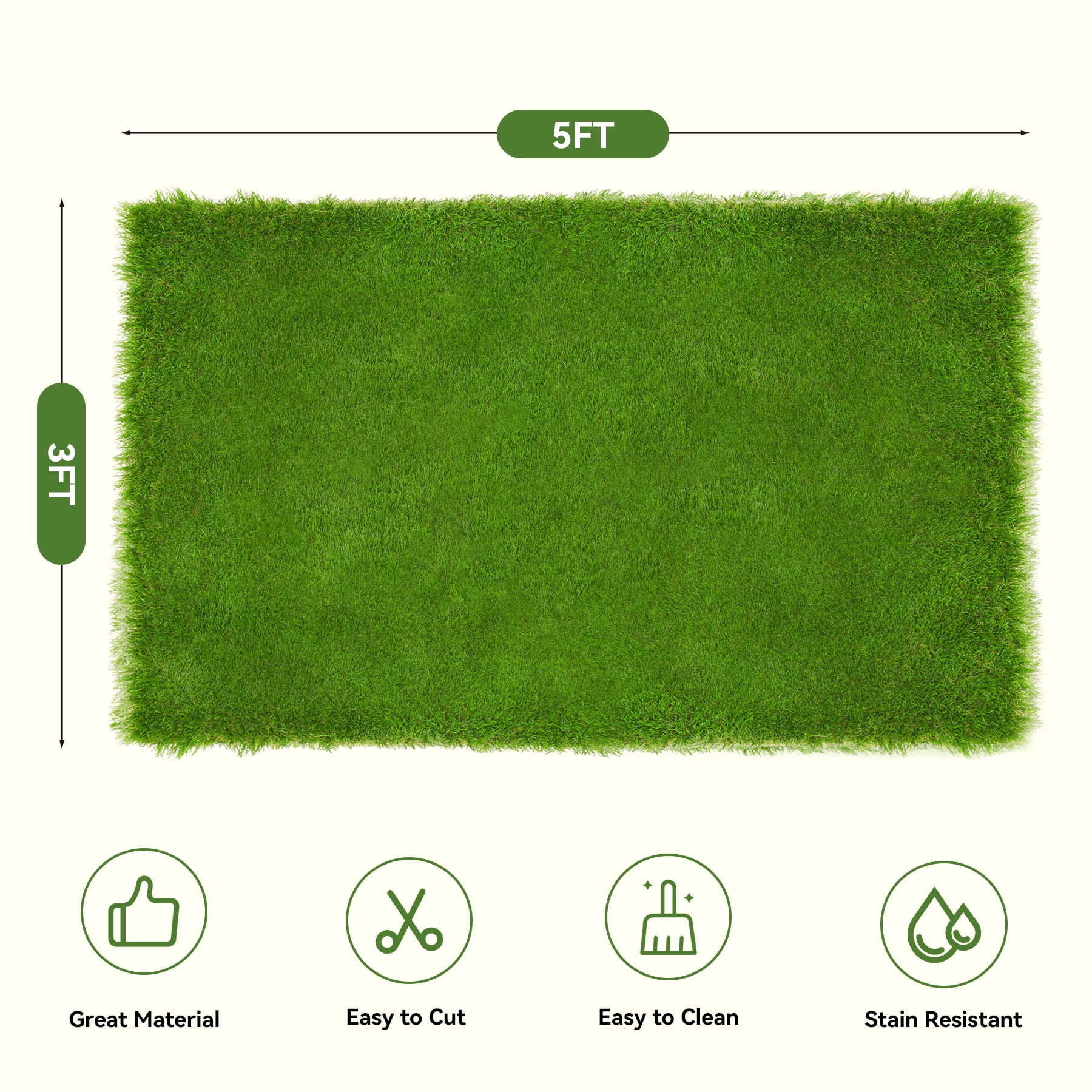 Hawsaiy 3×5ft Artificial Grass Rug, 1.38" Thick Fake Grass Mat with Drainage, UV-Resistant Synthetic Turf for Garden, Patio, Balcony, Kids & Pets