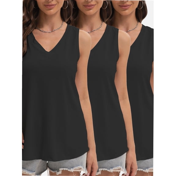 3-pack Black Womens Tank Tops V Neck Summer Trendy Casual Loose Fit Flowy Sleeveless Shirts