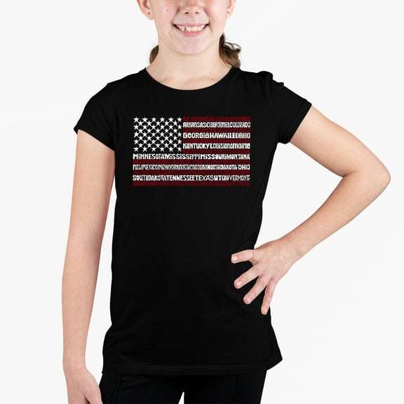 Girl's Word Art T-shirt - 50 States USA Flag