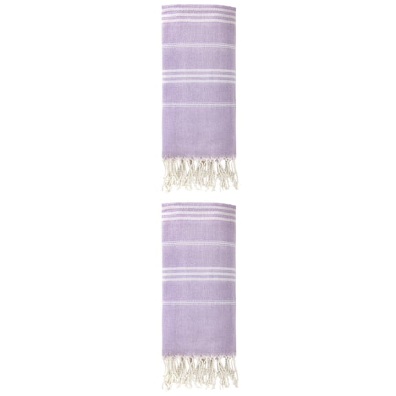 Unique Bargains Stripe Turkish Sand Free Towel 2 Pack Purple 71"x35"